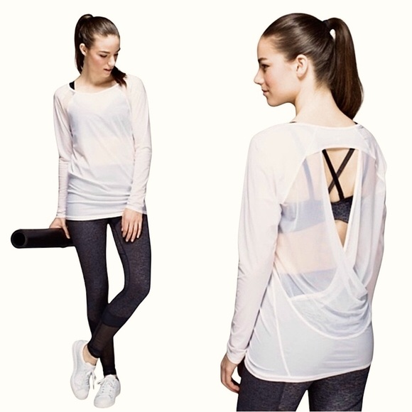 Lululemon If You're Lucky Open Back White Long Sleeve Tee - Picture 1 of 8